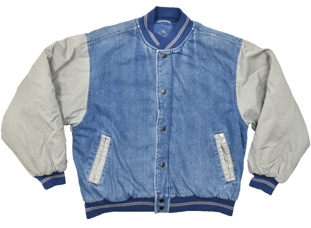 California Outerwear Vintage Men's Size Medium Denim Varsity Bomber Jacket Blue